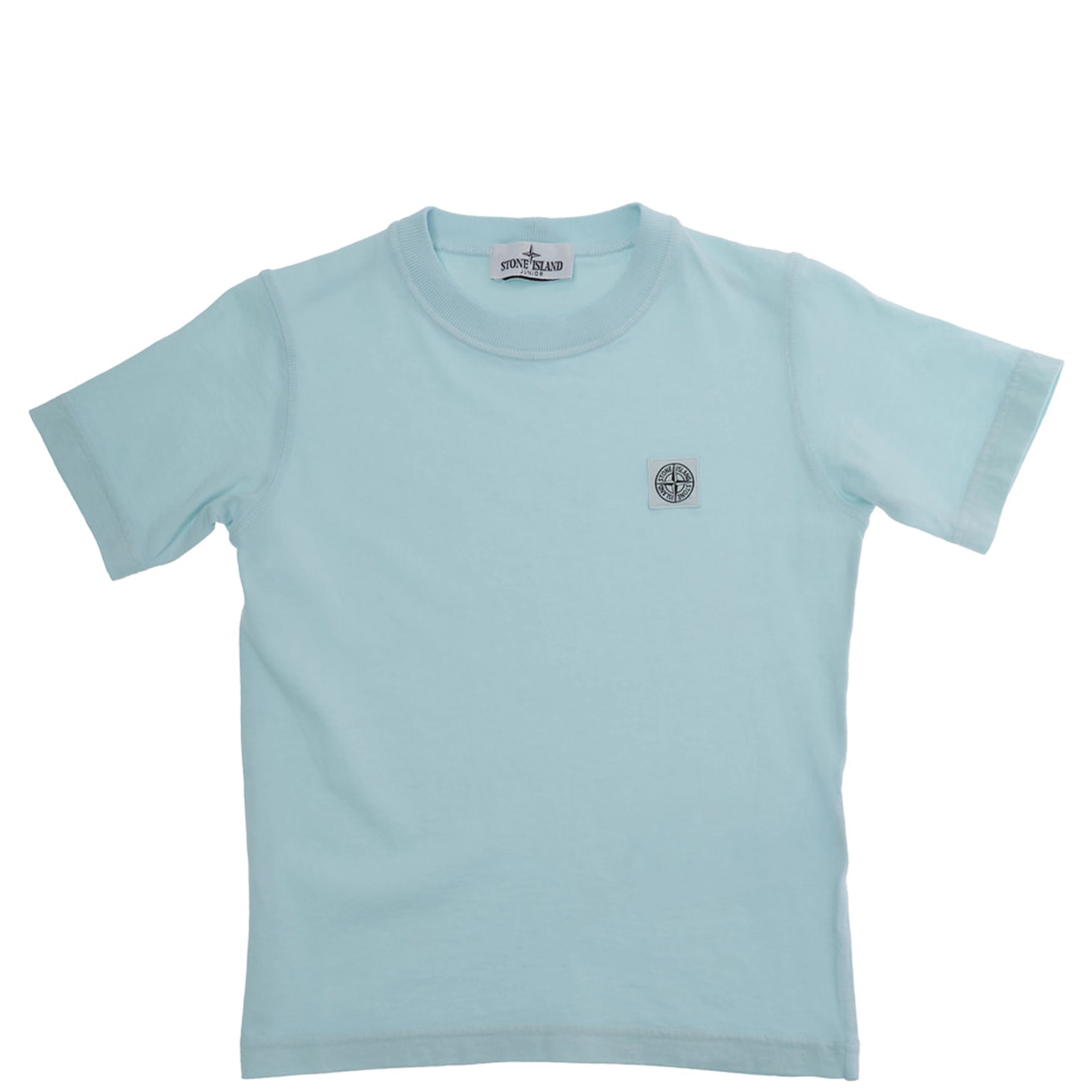 Crew Neck T-Shirt with Logo Patch on the Front in Blue Cotton for Kids