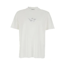White Crew Neck T-Shirt with Front Logo in Cotton for Men