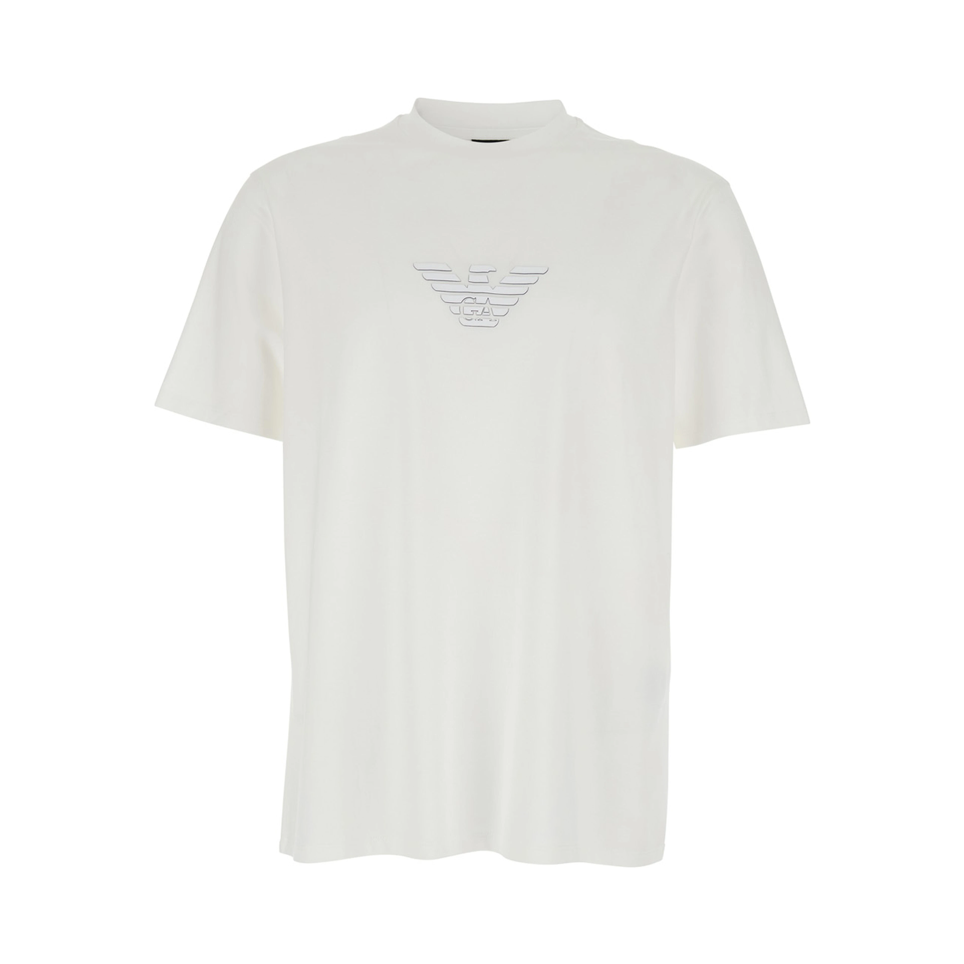 White Crew Neck T-Shirt with Front Logo in Cotton for Men