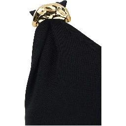 Black Long One-Shoulder Sleeveless Dress with Asymmetric Neckline in Viscose Blend for Women