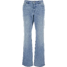 Blue Jeans with Belt Loops and Logo Plate on the Back in Denim Woman