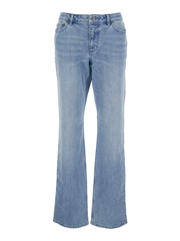 Blue Jeans with Belt Loops and Logo Plate on the Back in Denim Woman