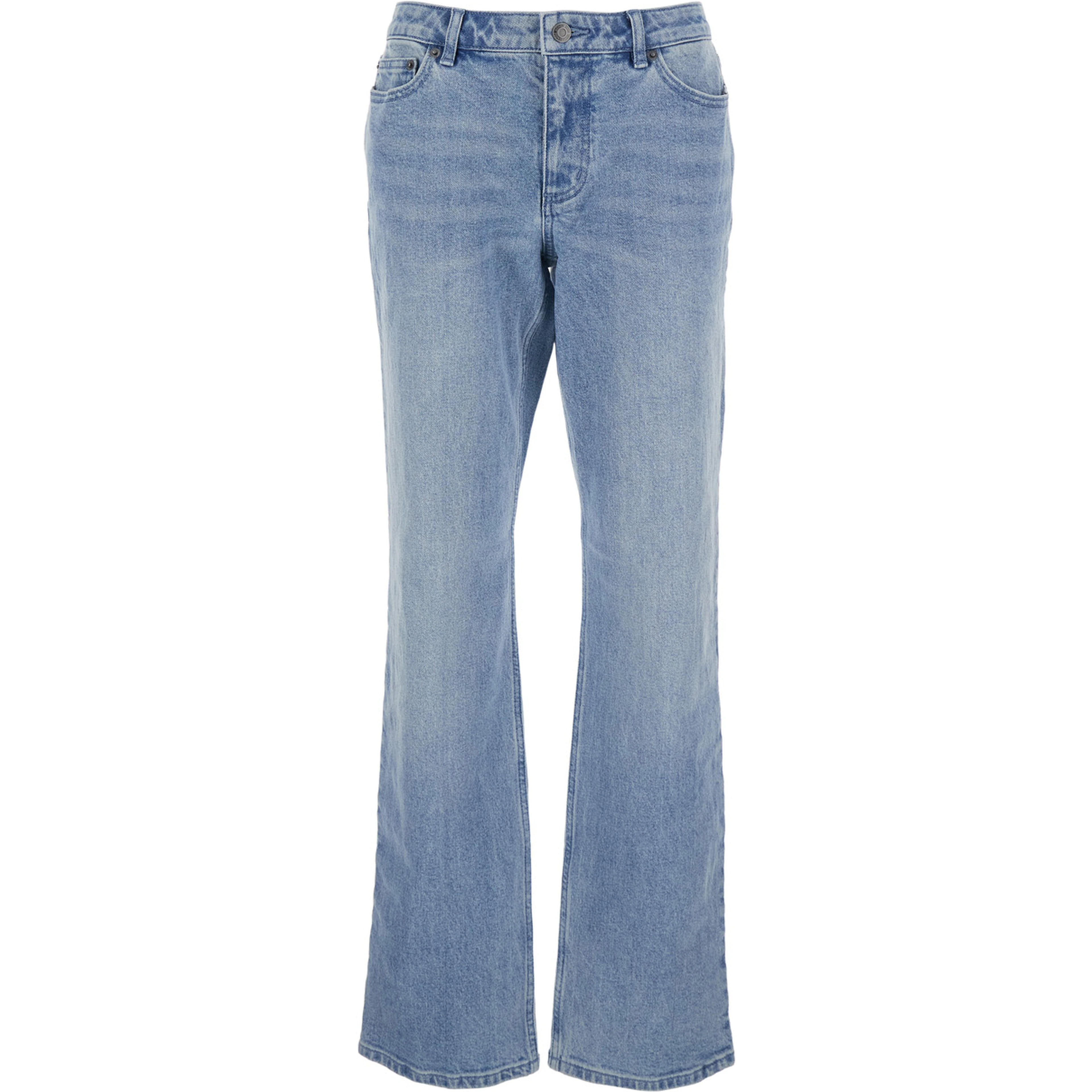 Blue Jeans with Belt Loops and Logo Plate on the Back in Denim Woman
