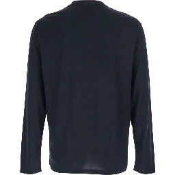 Blue Crewneck T-Shirt with Logo Embroidery on the Front in Cotton Blend Man