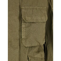 Green Jacket with Stand-up Collar and Removable Hood in Cotton Men