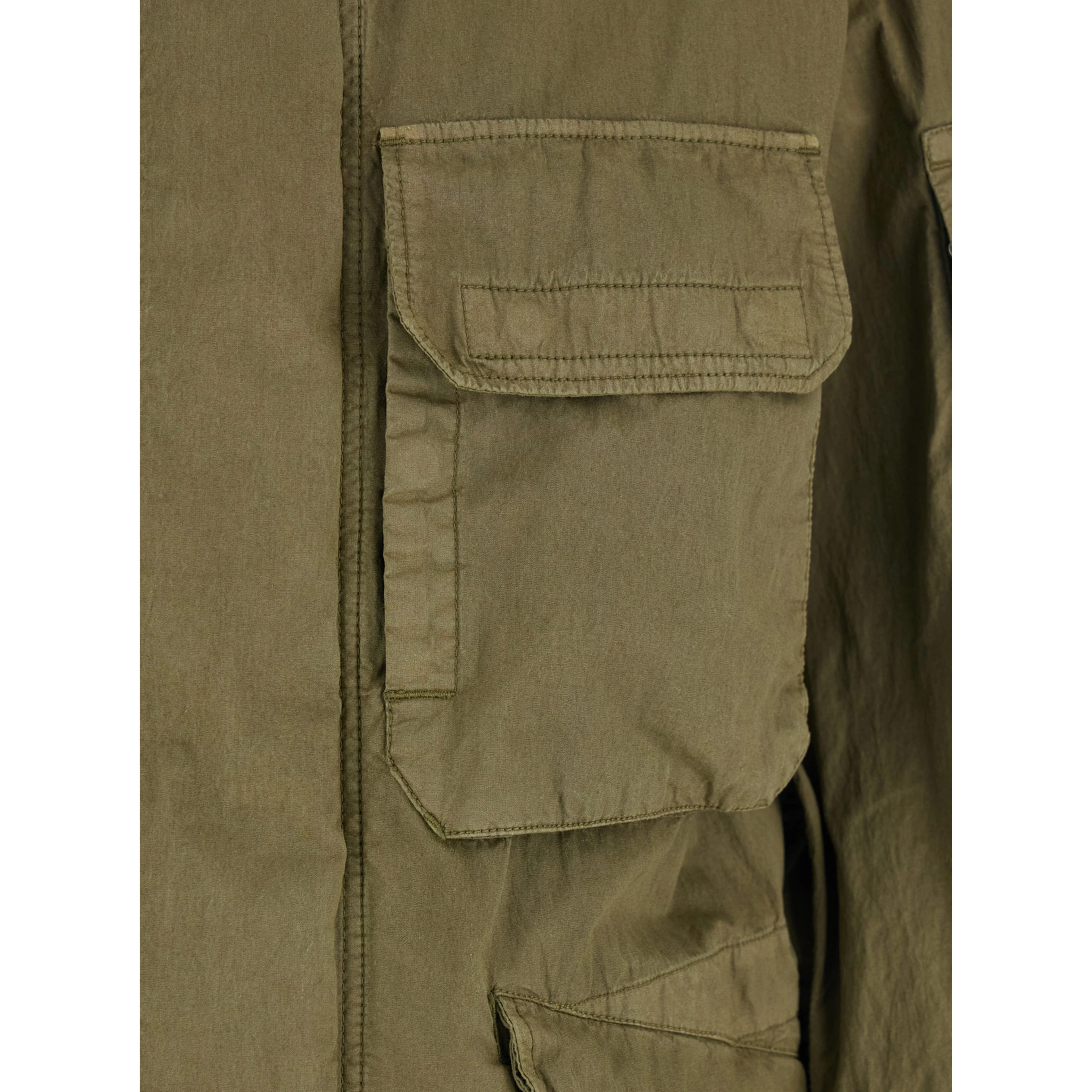 Green Jacket with Stand-up Collar and Removable Hood in Cotton Men