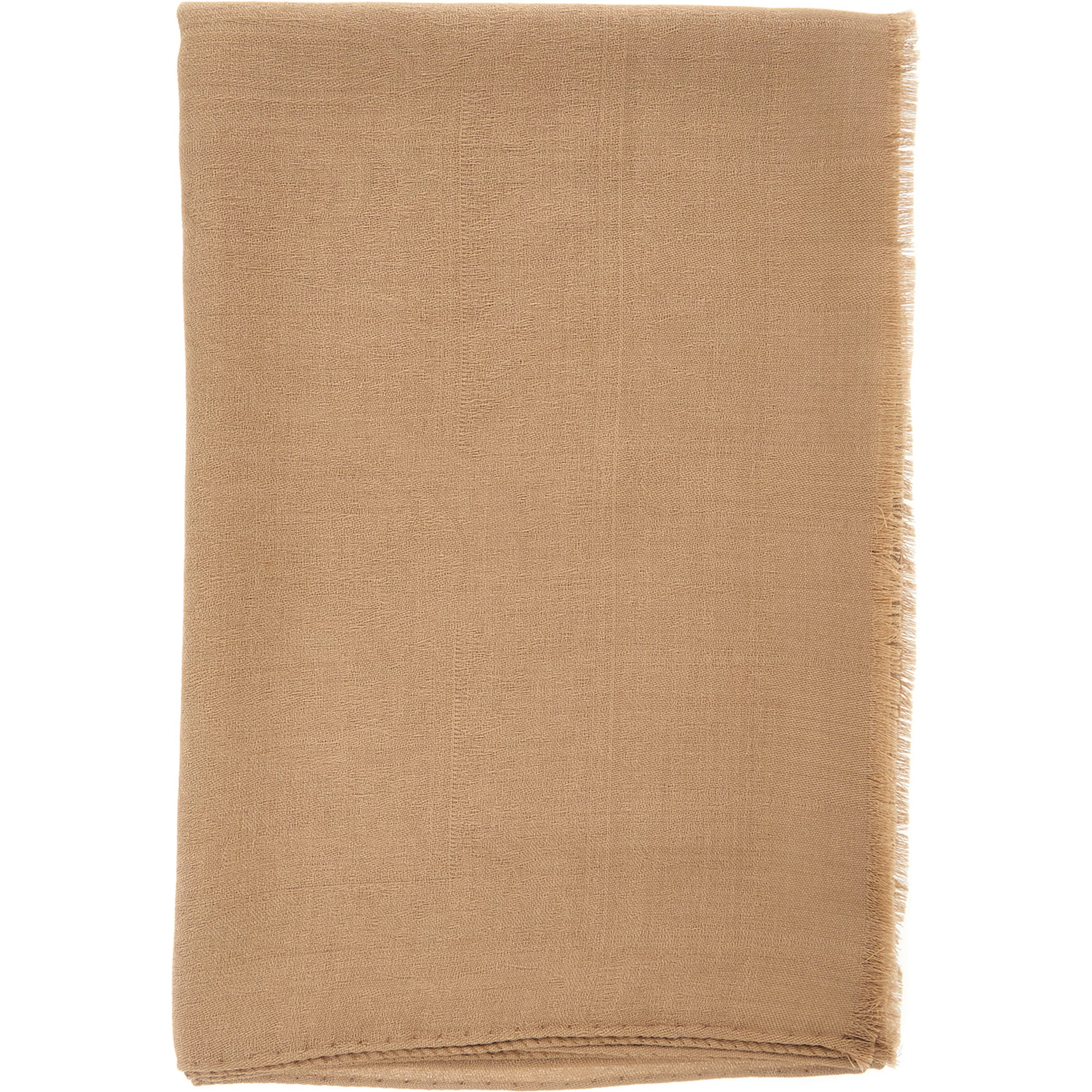 Beige Scarf with Fringed Edge in Wool and Silk Blend Woman
