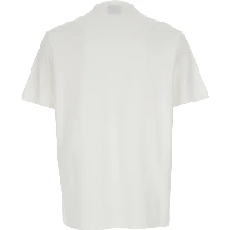 White Crew Neck T-Shirt with Front Logo in Cotton for Men