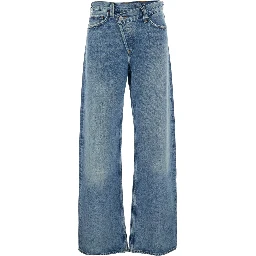 Blue Asymmetrical Wide Leg Jeans in Denim for Women