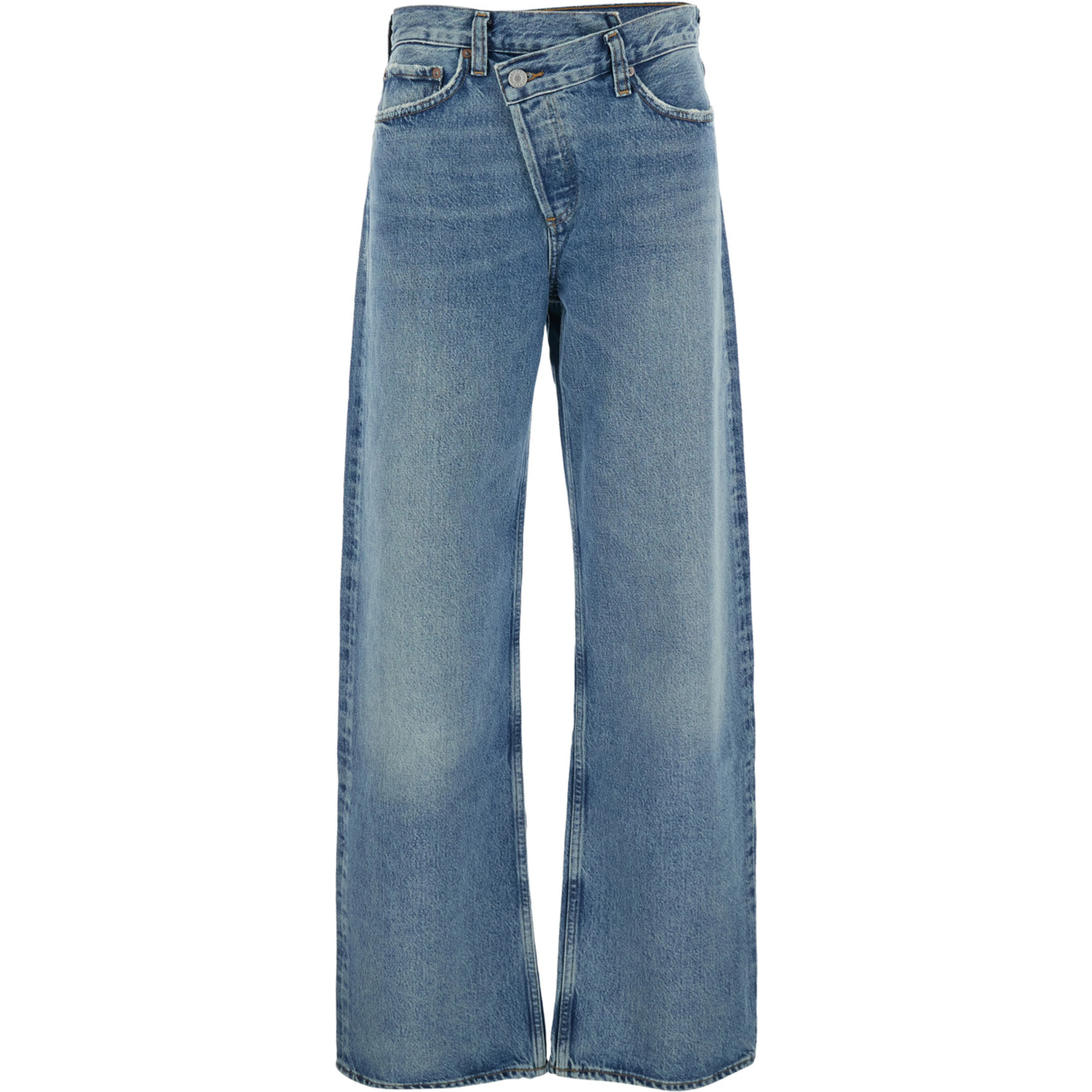 Blue Asymmetrical Wide Leg Jeans in Denim for Women