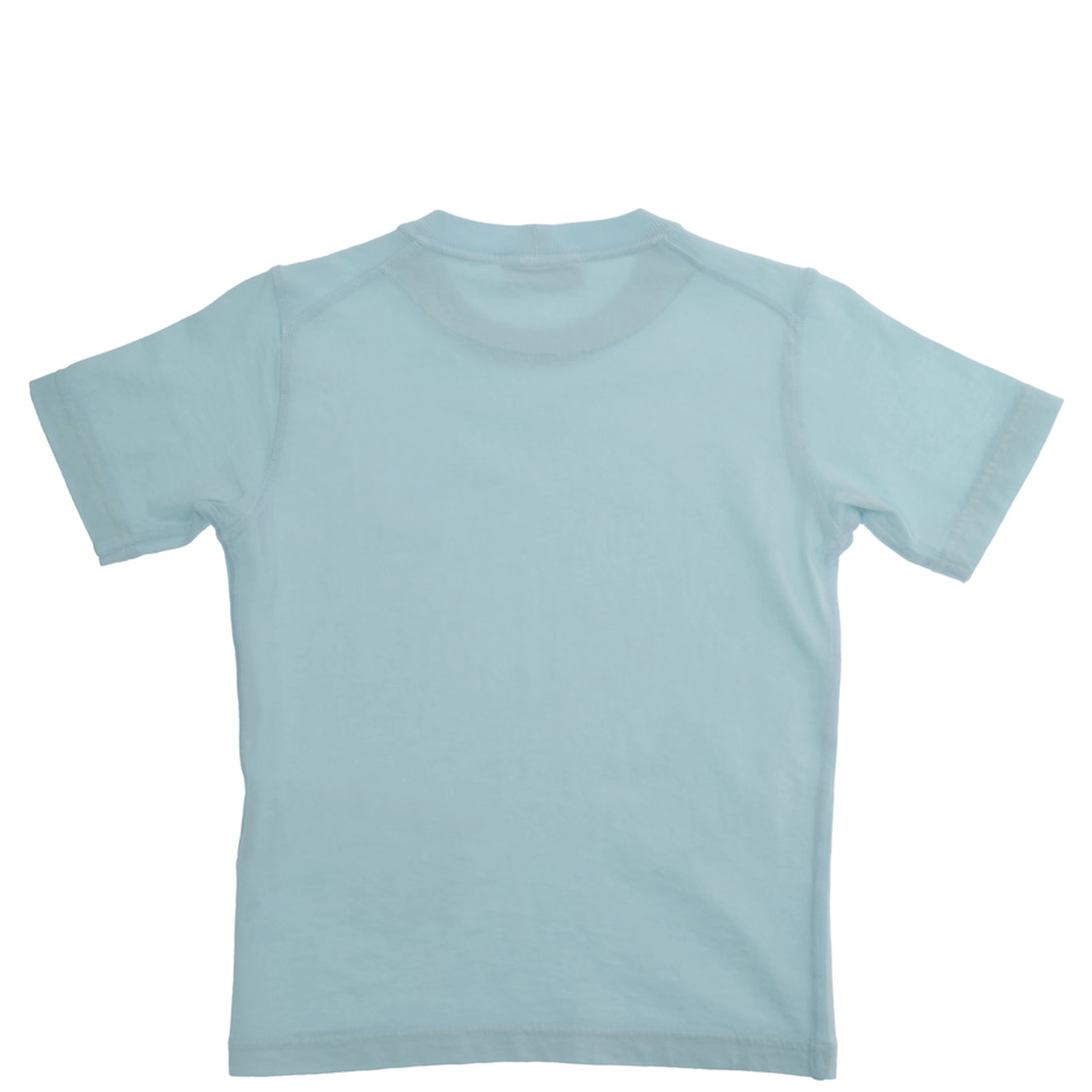 Crew Neck T-Shirt with Logo Patch on the Front in Blue Cotton for Kids