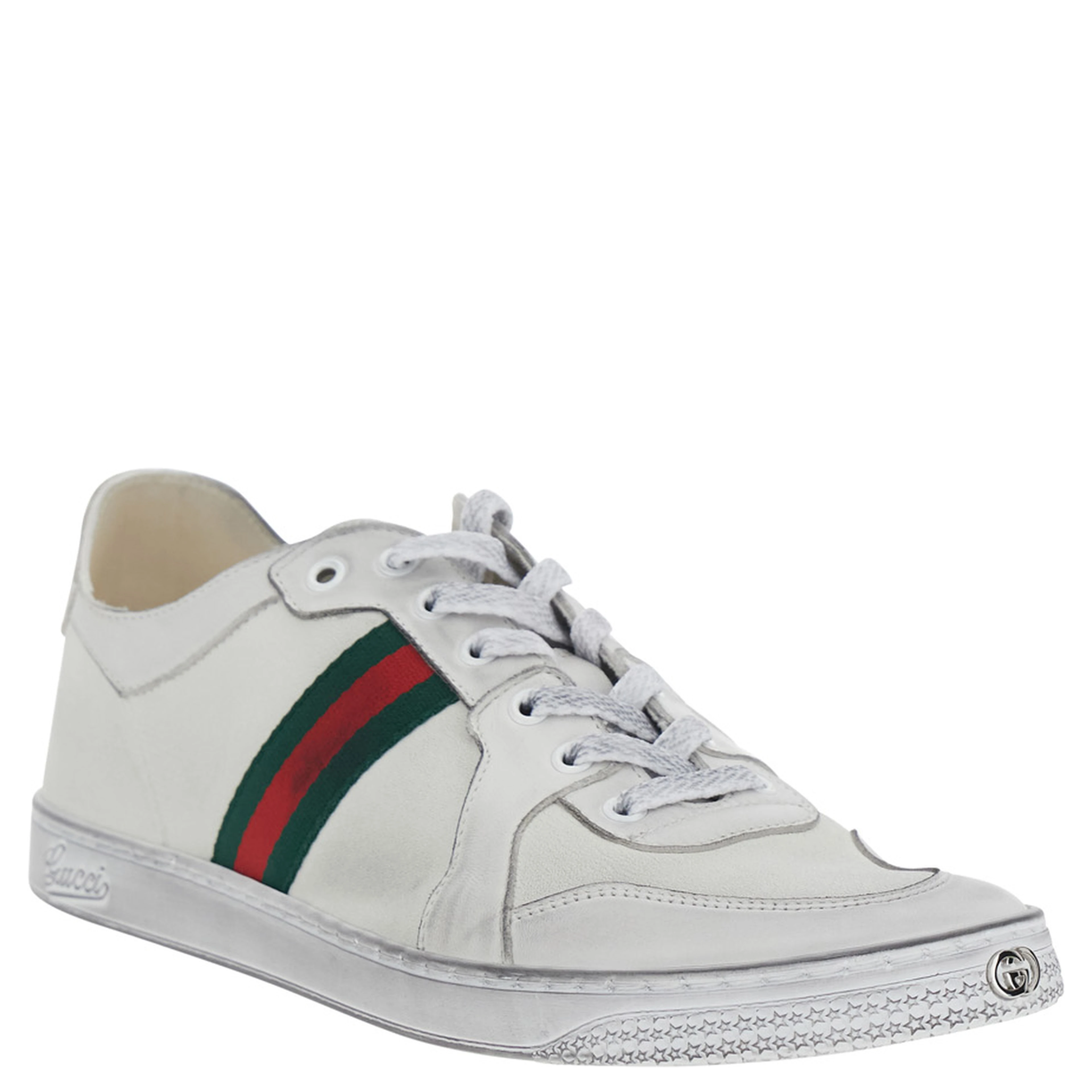 Coda White Low Top Sneakers with Web Detail on the Side in White Leather for Men