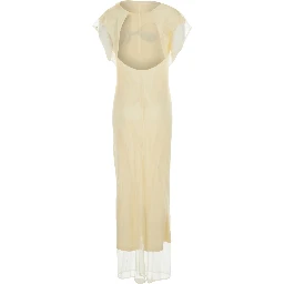 Viale Yellow Long Dress with Floral Motif on the Front and Round Neckline on the Back in Stretch Tech Fabric for Women