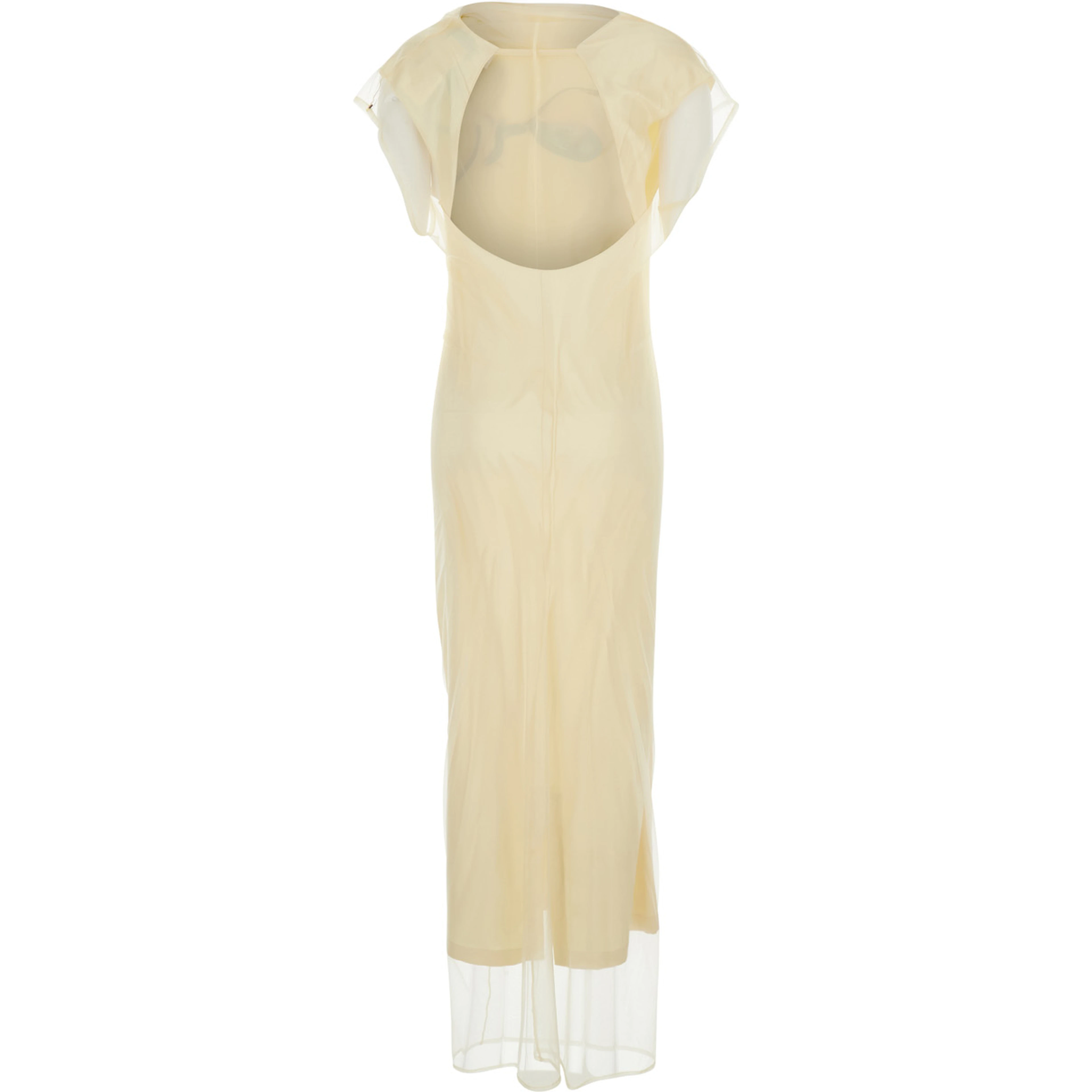 Viale Yellow Long Dress with Floral Motif on the Front and Round Neckline on the Back in Stretch Tech Fabric for Women