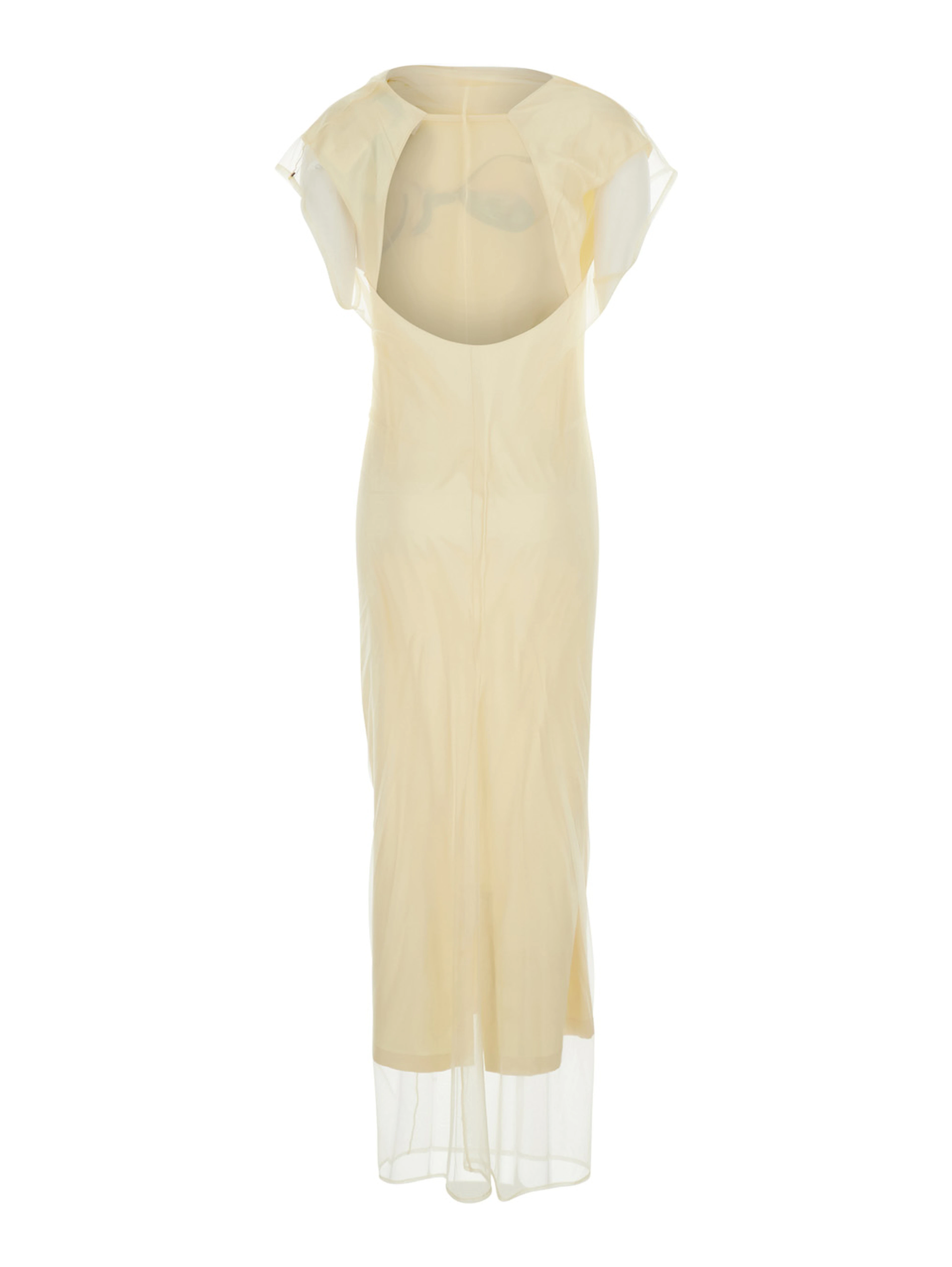 Viale Yellow Long Dress with Floral Motif on the Front and Round Neckline on the Back in Stretch Tech Fabric for Women