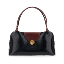 Vivien Black Shoulder Bag with Turn Lock Closure and Medusa Plaque in Leather for Women