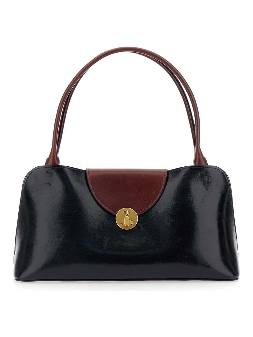 Vivien Black Shoulder Bag with Turn Lock Closure and Medusa Plaque in Leather for Women