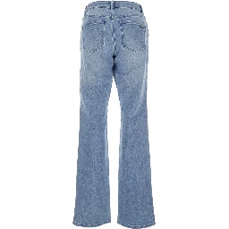 Blue Jeans with Belt Loops and Logo Plate on the Back in Denim Woman