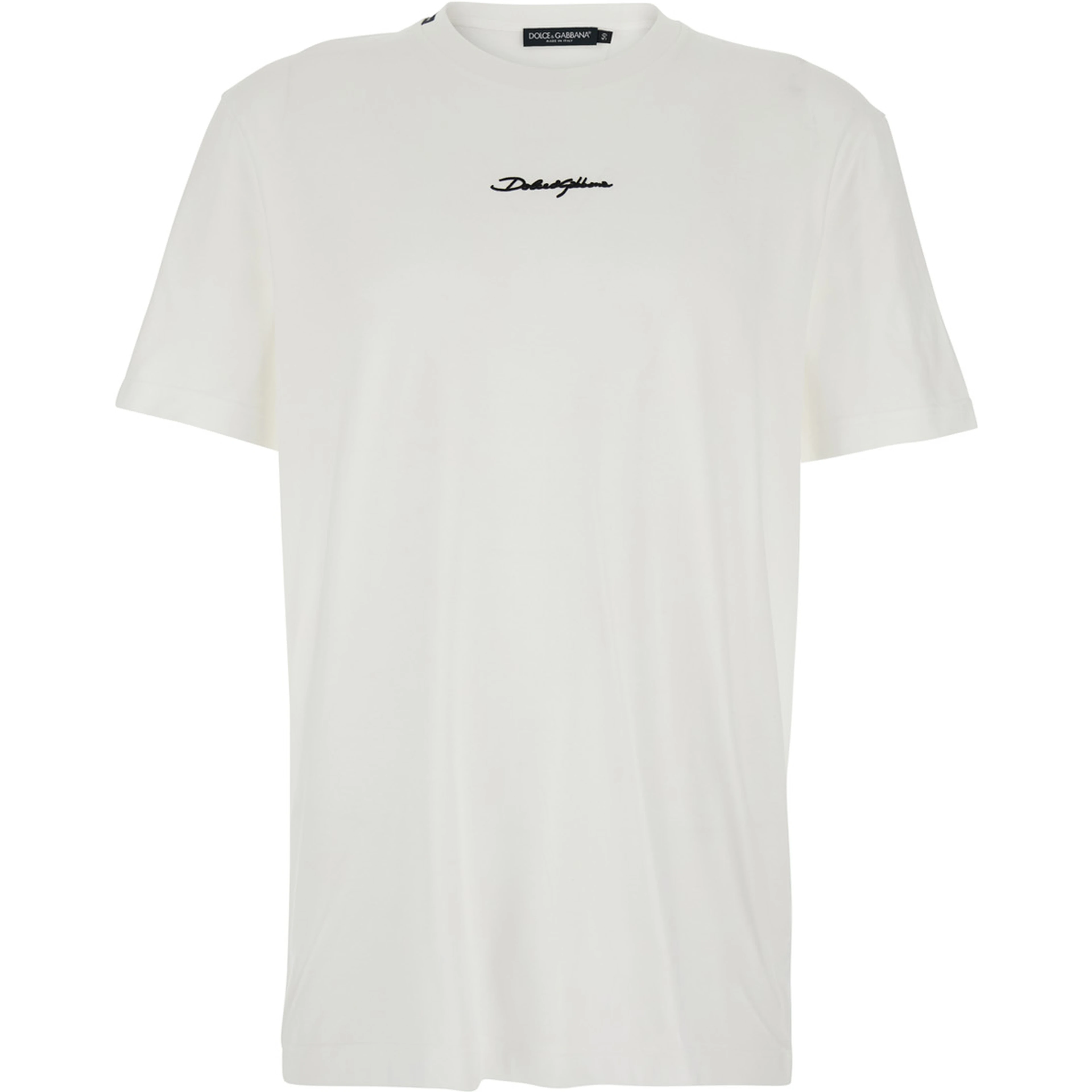 White Crew Neck T-shirt with Front Logo in Cotton for Men