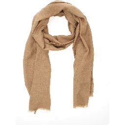 Beige Scarf with Fringed Edge in Wool and Silk Blend Woman
