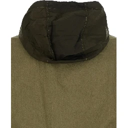 Green Jacket with Stand-up Collar and Removable Hood in Cotton Men