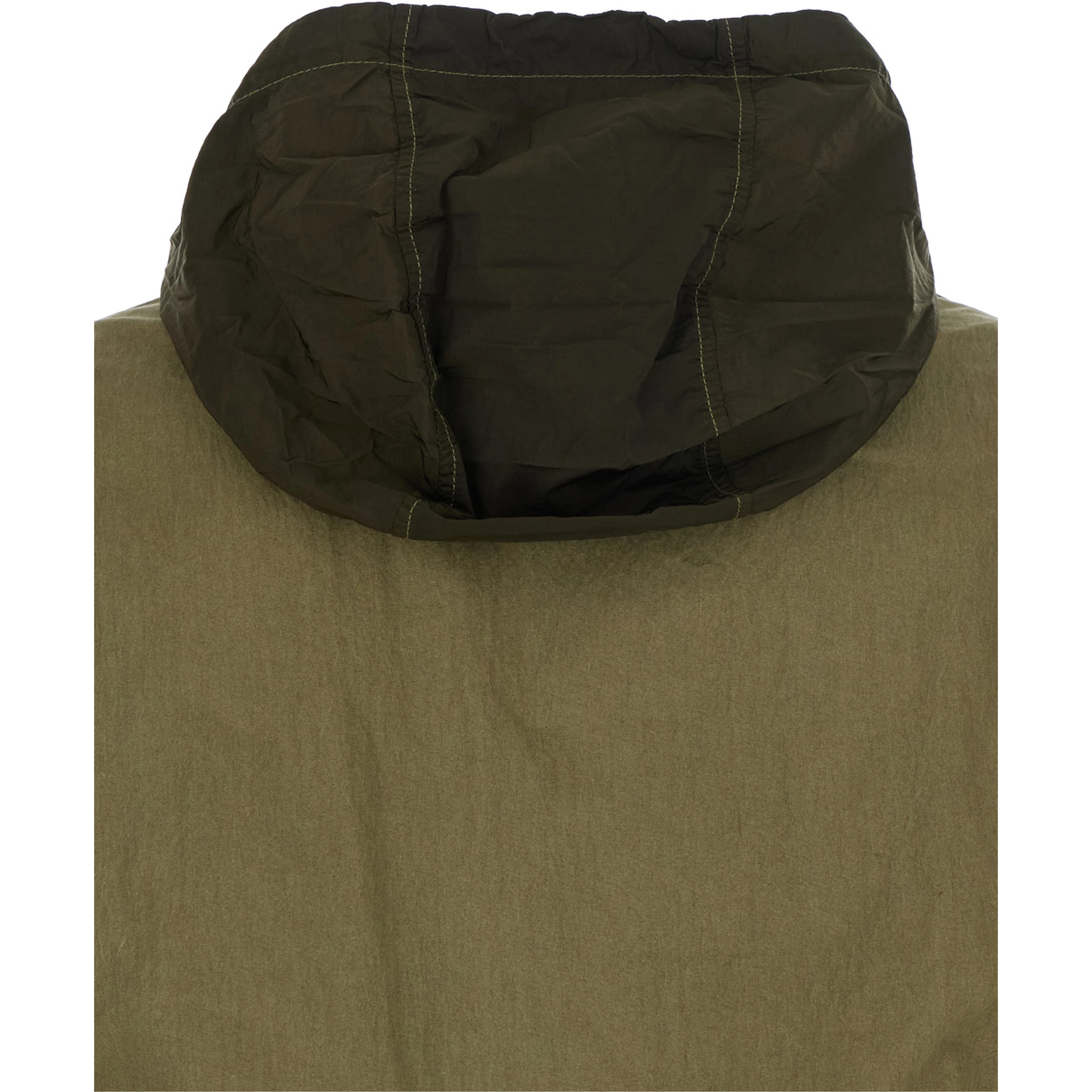 Green Jacket with Stand-up Collar and Removable Hood in Cotton Men