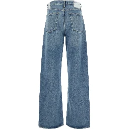 Blue Asymmetrical Wide Leg Jeans in Denim for Women
