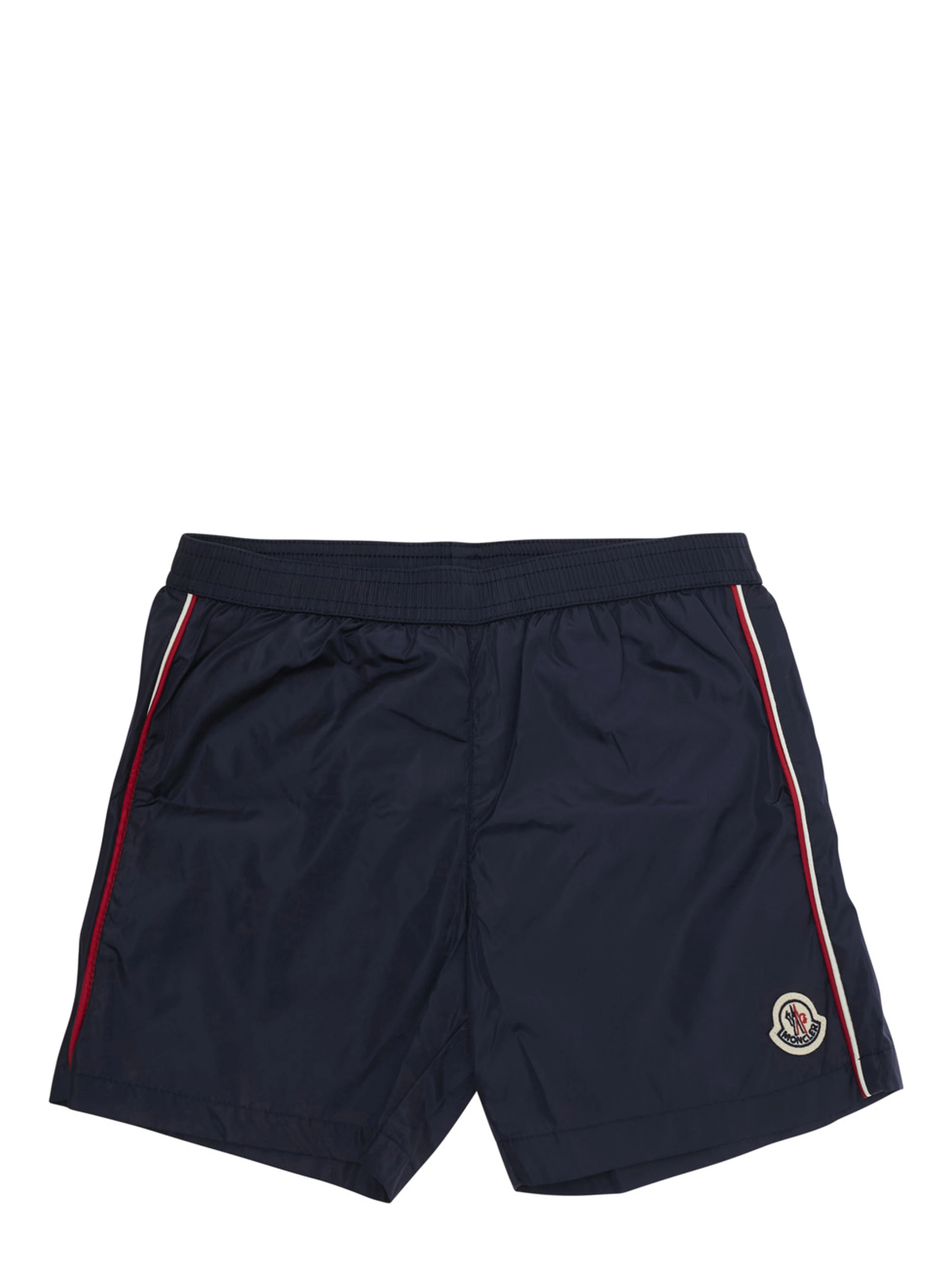 Blue Swim shorts with logo patch on the front and striped details on the side in Tech Fabric Boy