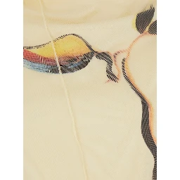 Viale Yellow Long Dress with Floral Motif on the Front and Round Neckline on the Back in Stretch Tech Fabric for Women