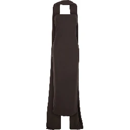 MARTINE MIDAXI DRESS - Brown - Off shoulder long dress with V-neck - In fabric - Women