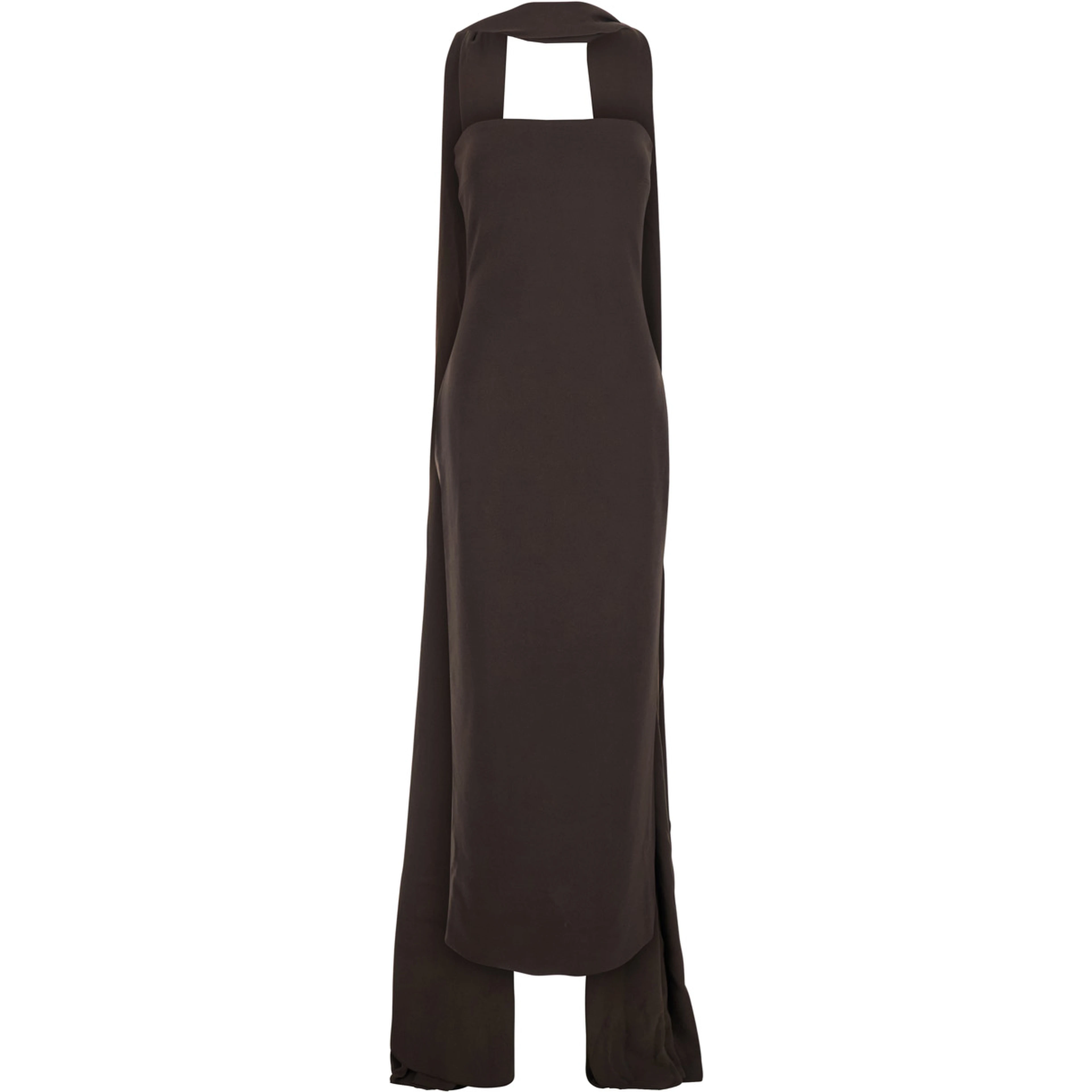MARTINE MIDAXI DRESS - Brown - Off shoulder long dress with V-neck - In fabric - Women