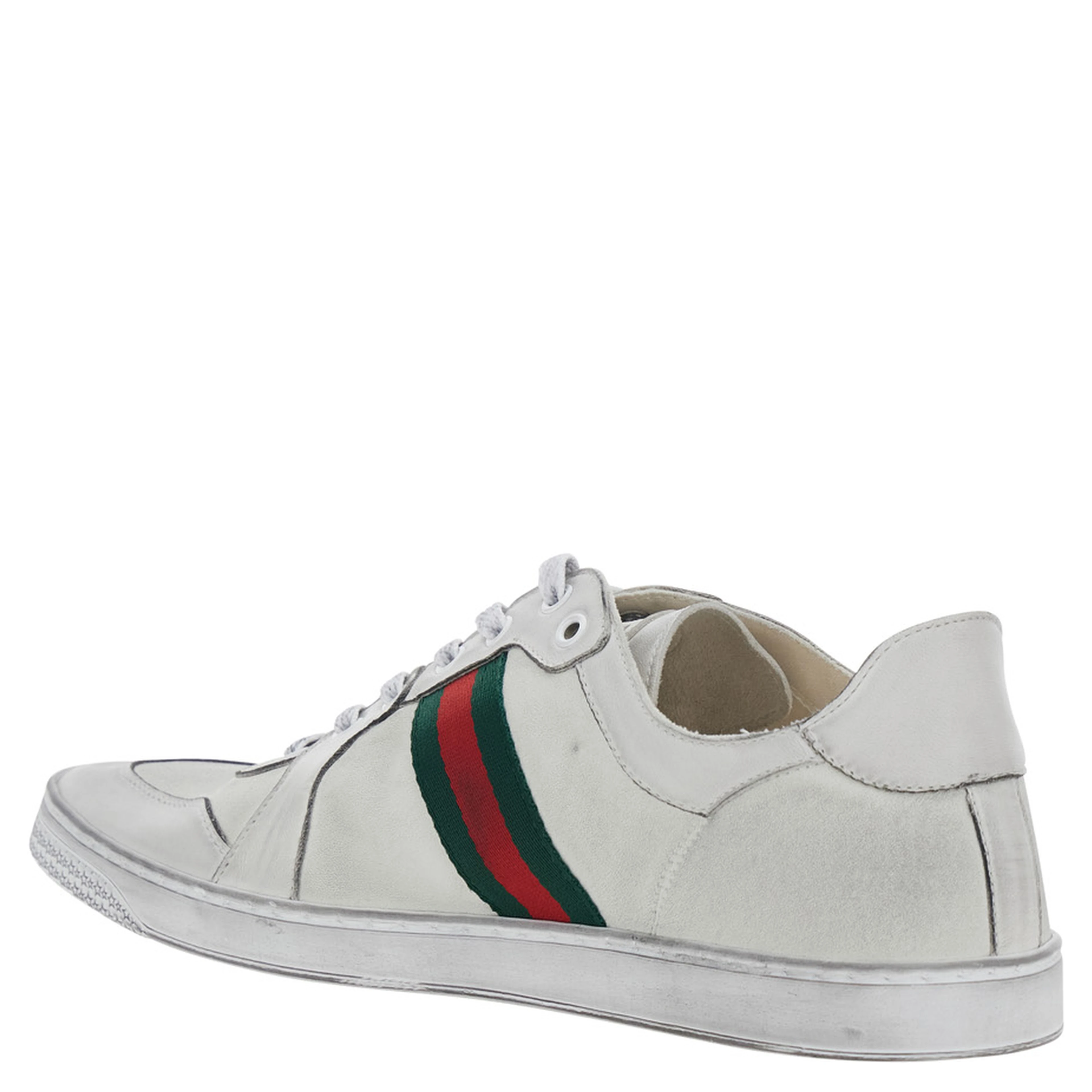 Coda White Low Top Sneakers with Web Detail on the Side in White Leather for Men