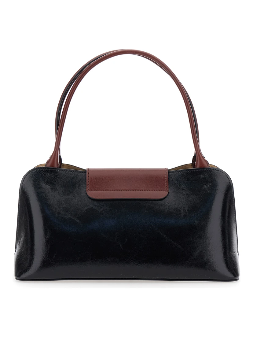 Vivien Black Shoulder Bag with Turn Lock Closure and Medusa Plaque in Leather for Women
