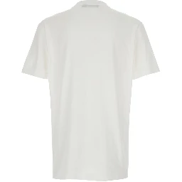 White Crew Neck T-shirt with Front Logo in Cotton for Men