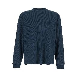 Blue Crew Neck Long Sleeve T-Shirt in Cotton Blend for Men
