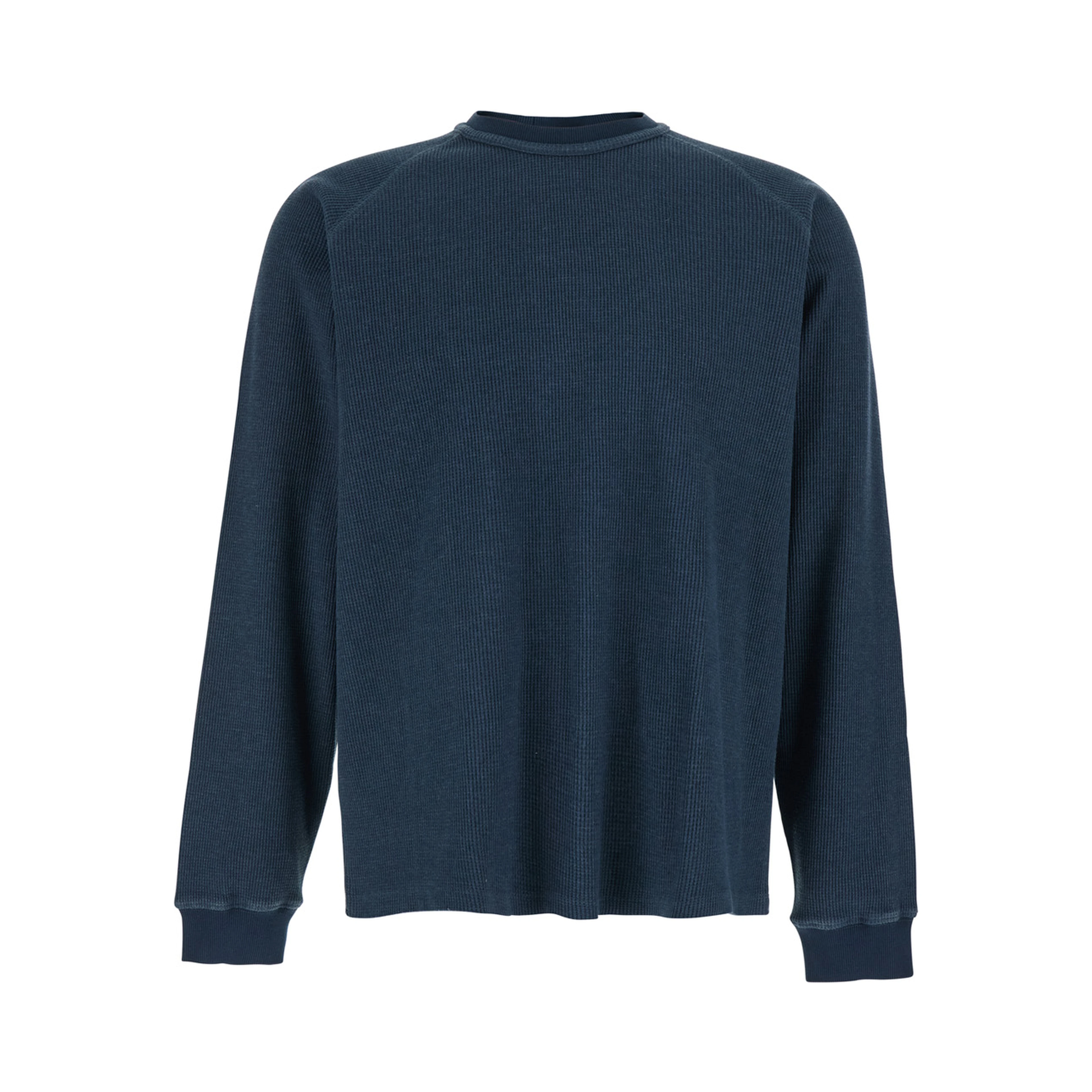 Blue Crew Neck Long Sleeve T-Shirt in Cotton Blend for Men
