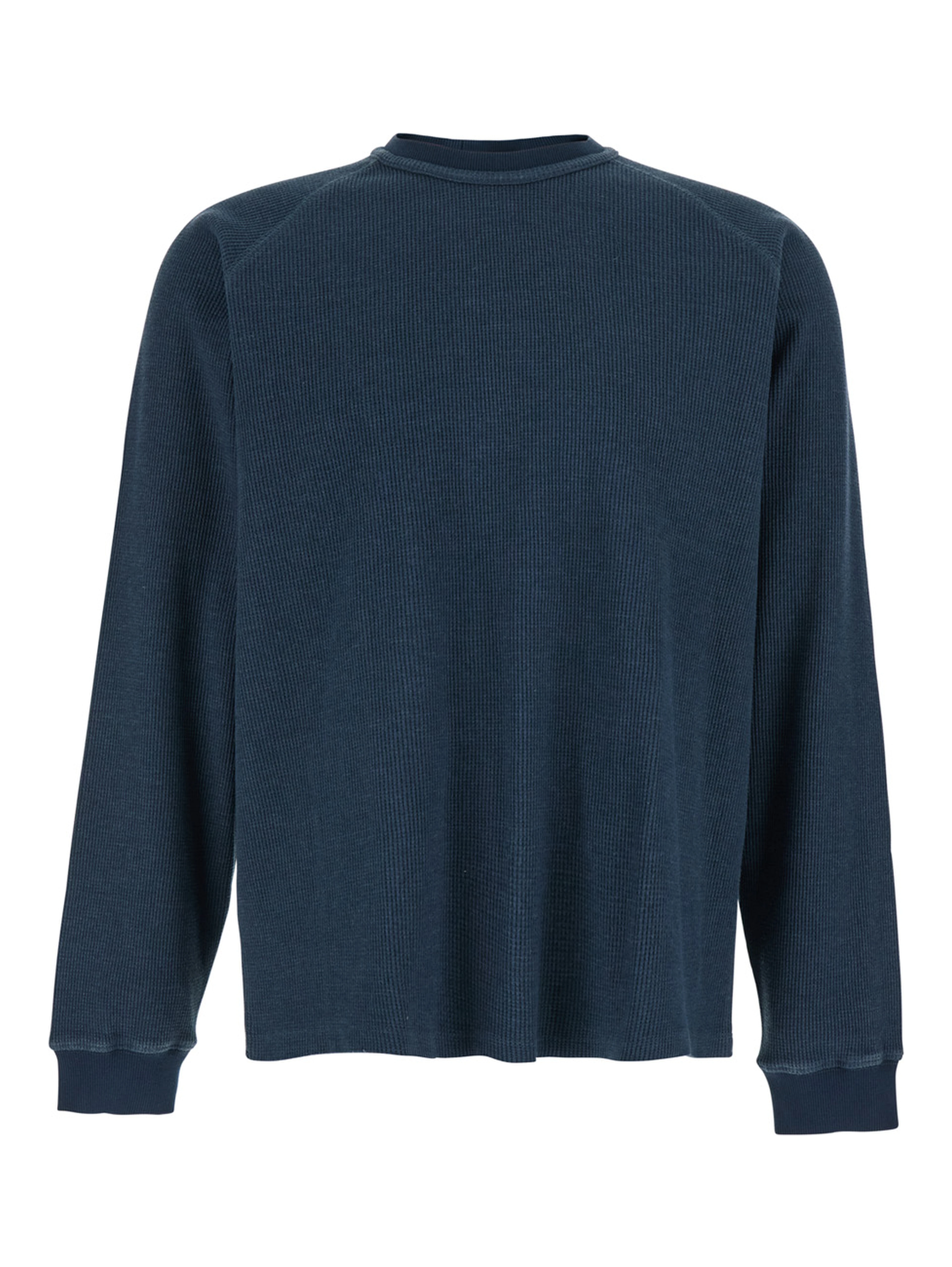 Blue Crew Neck Long Sleeve T-Shirt in Cotton Blend for Men