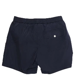 Blue Swim shorts with logo patch on the front and striped details on the side in Tech Fabric Boy
