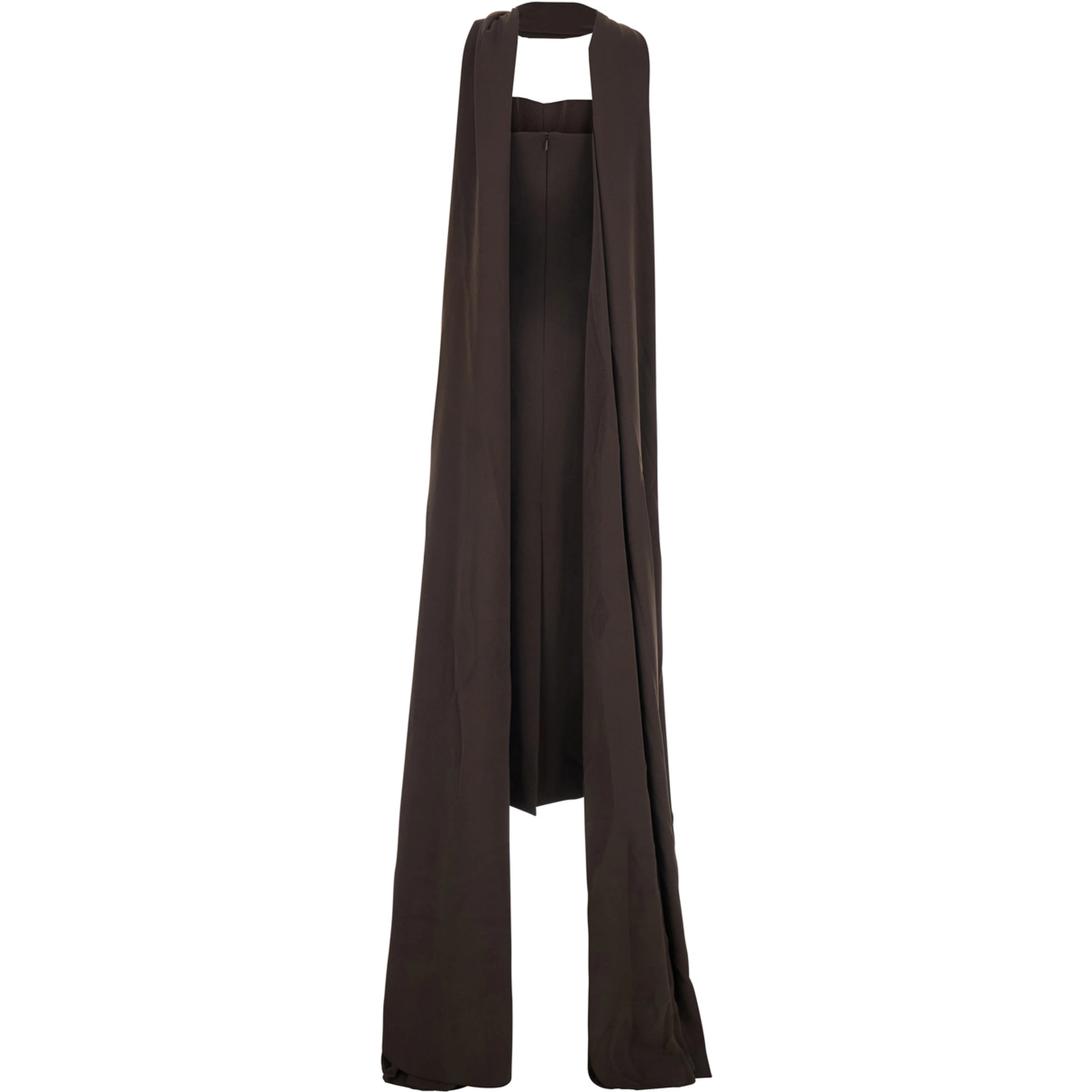 MARTINE MIDAXI DRESS - Brown - Off shoulder long dress with V-neck - In fabric - Women