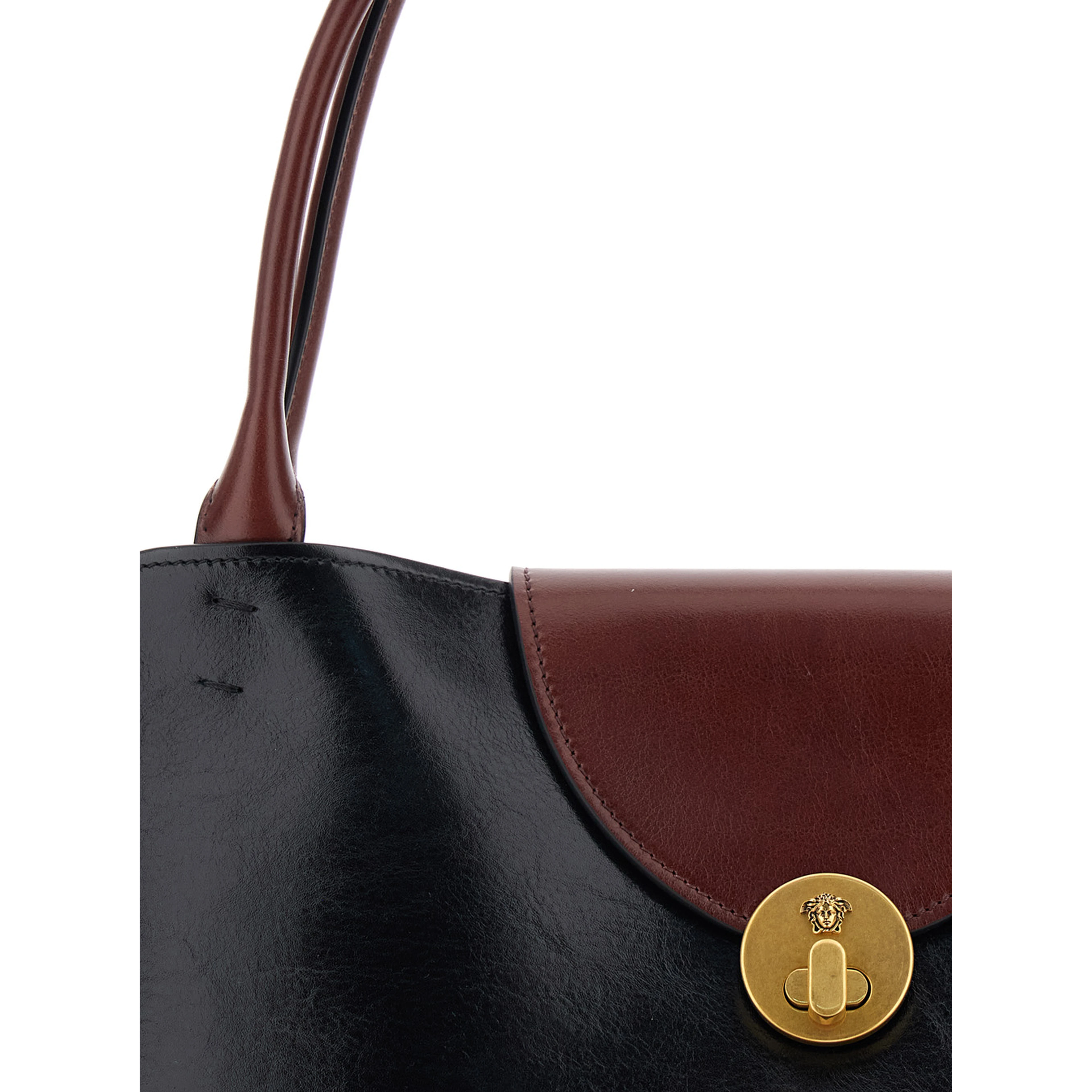 Vivien Black Shoulder Bag with Turn Lock Closure and Medusa Plaque in Leather for Women