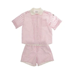 pink Set with shirt and shorts featuring applied logo patches in viscose girls