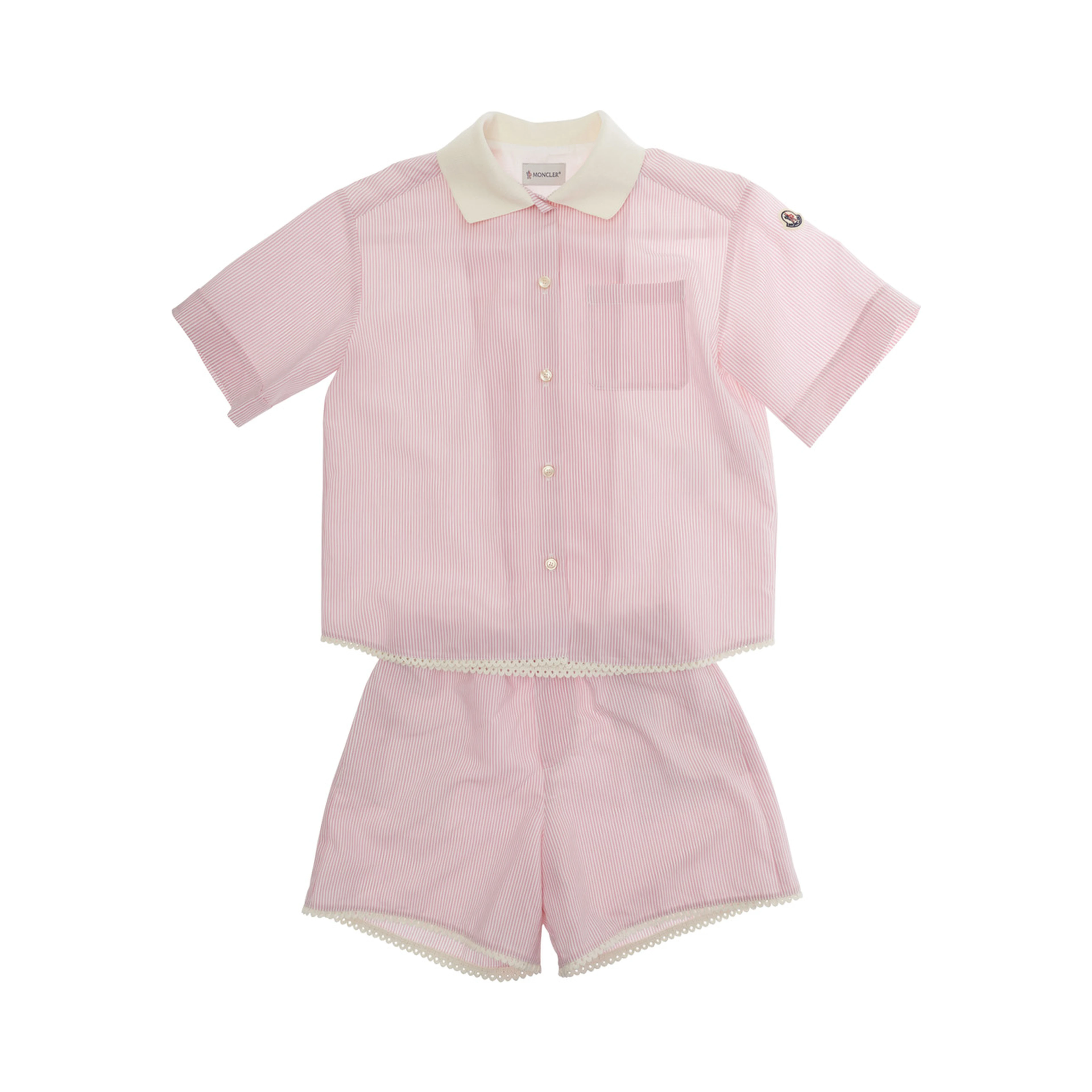 pink Set with shirt and shorts featuring applied logo patches in viscose girls