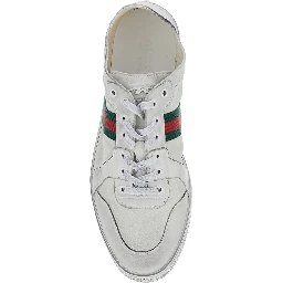 Coda White Low Top Sneakers with Web Detail on the Side in White Leather for Men