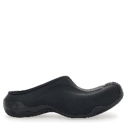 Mule Basketball Slip-On with Perforated Design in Black Tech Fabric for Men