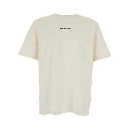 Beige Crew neck T-shirt with logo on the front in cotton for men