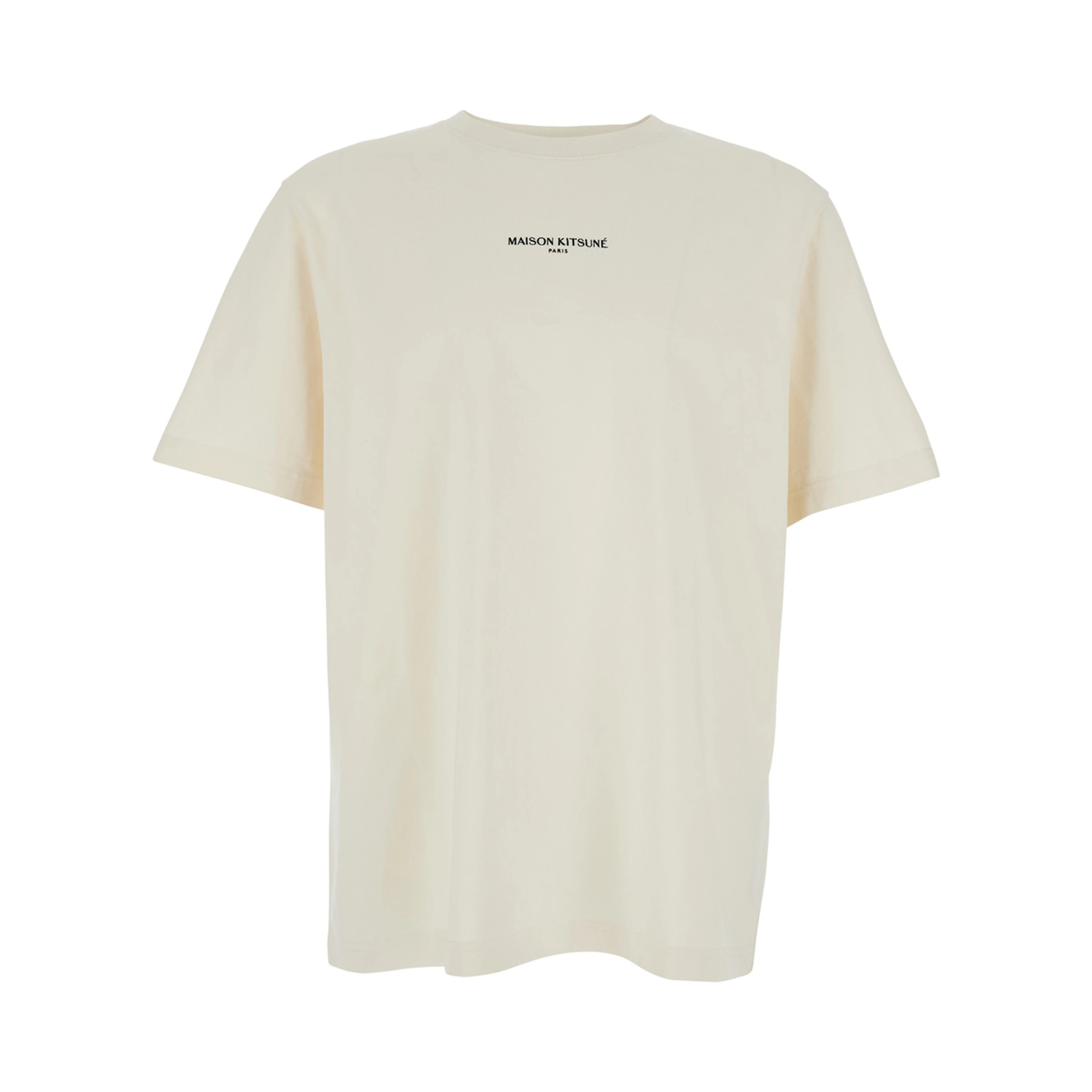 Beige Crew neck T-shirt with logo on the front in cotton for men