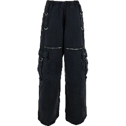Black Cargo Pants with Applied Rings on Front and Back in Cotton for Men