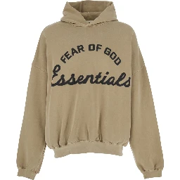 Beige Hoodie with Fixed Hood and Maxi Logo Lettering on the Front in Cotton for Men