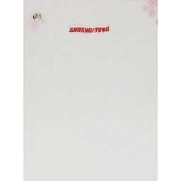 white T-shirt with floral embroidery in cotton for women