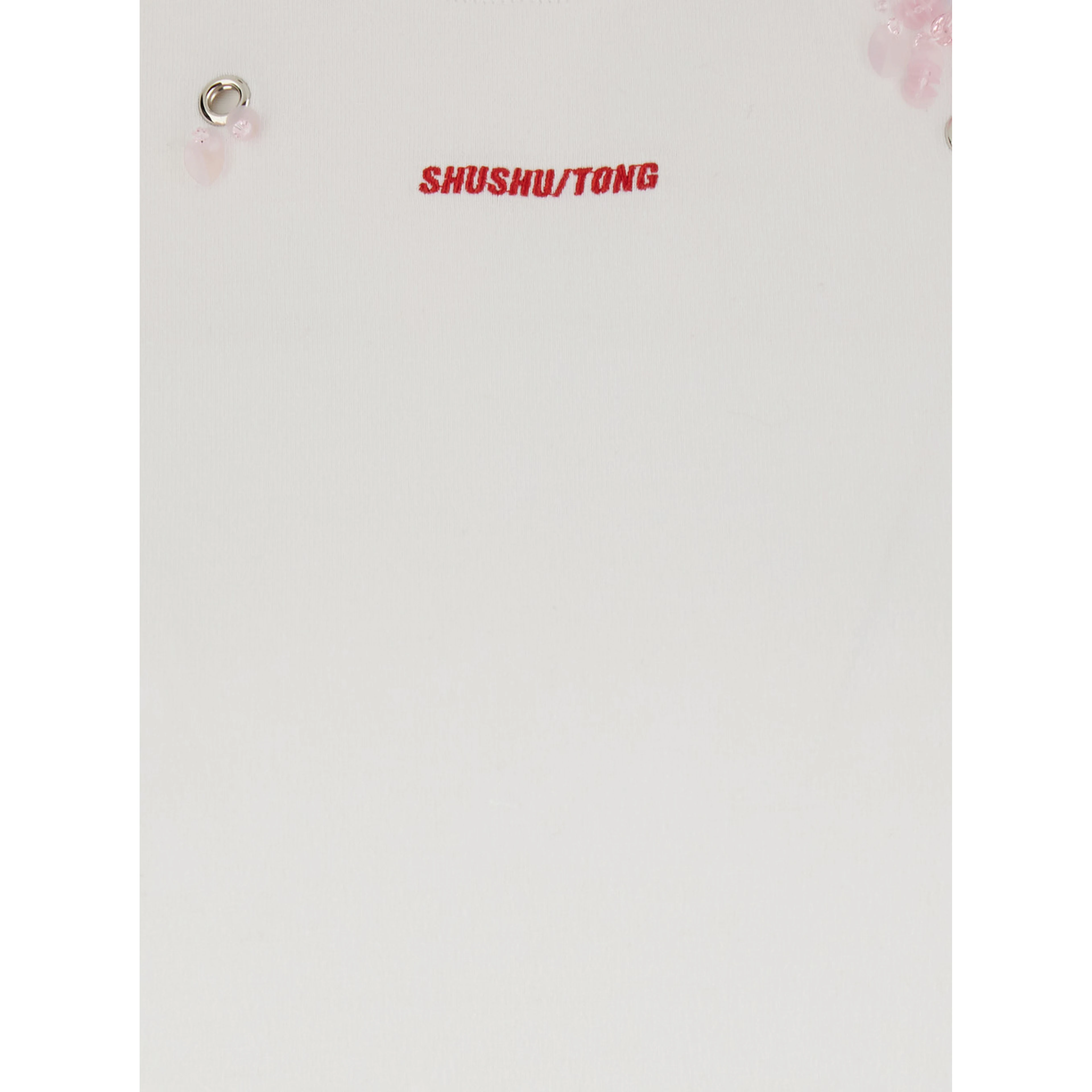 white T-shirt with floral embroidery in cotton for women